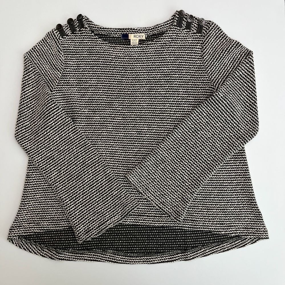 Roxy Womens Gray & White Striped Babydoll Sweater Flared Bell Long Sleeve M16